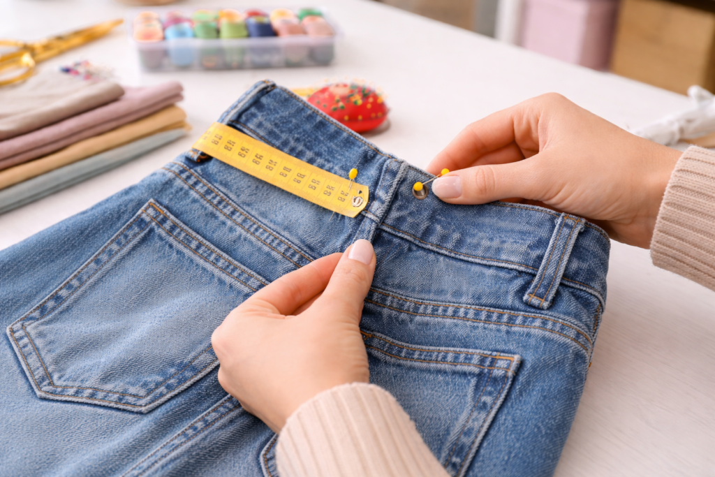 Adjusting-the-denim-waistband.