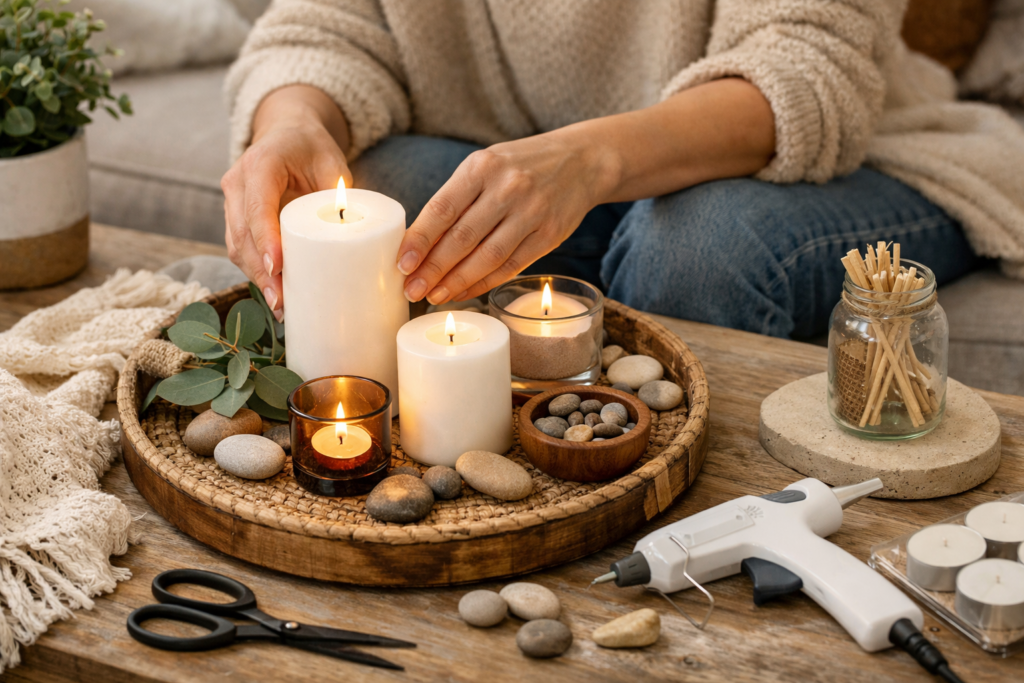 Candle-Tray-Grouping- DIY-Projects-for-People-Who-Dont-Feel-Crafty-at-All