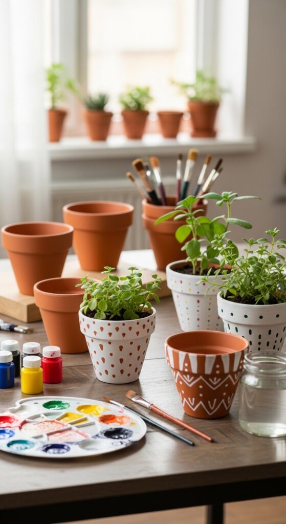 Hand-Painted-Terracotta-Pots-with-Plants