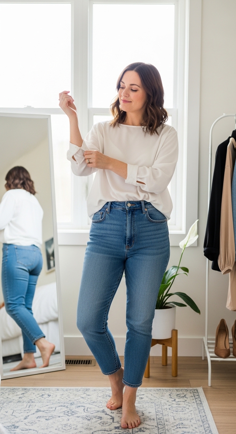High-Waisted-Jeans-With-a-Relaxed-Blouse
