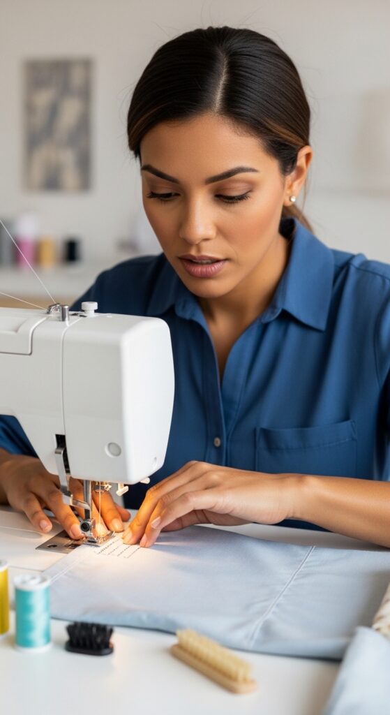 Pulling-Fabric-While-Sewing-a-cause-of-why-is-my-sewing-machine-skipping-stitches