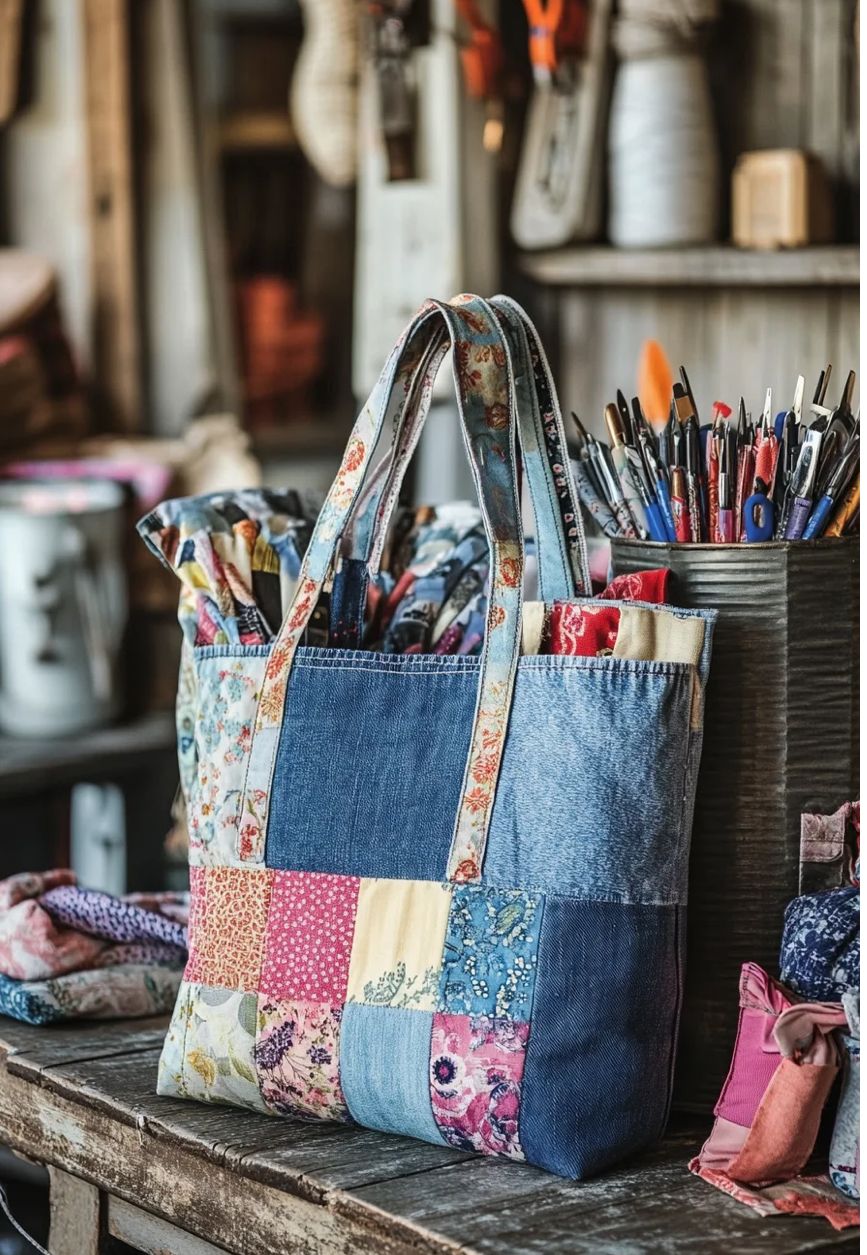 Simple-tote-bags-from-fabric-scraps.