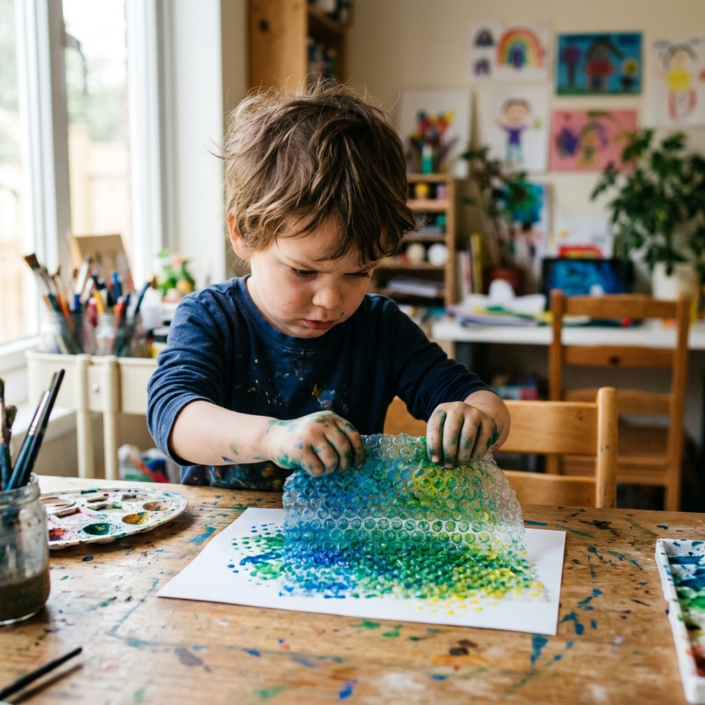 Child_pressing_bubble_wrap_painting