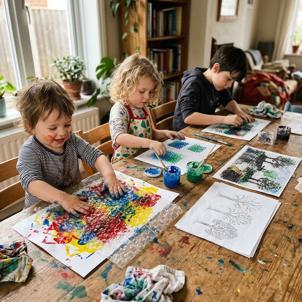 Children_painting_with_bubble_wrap.