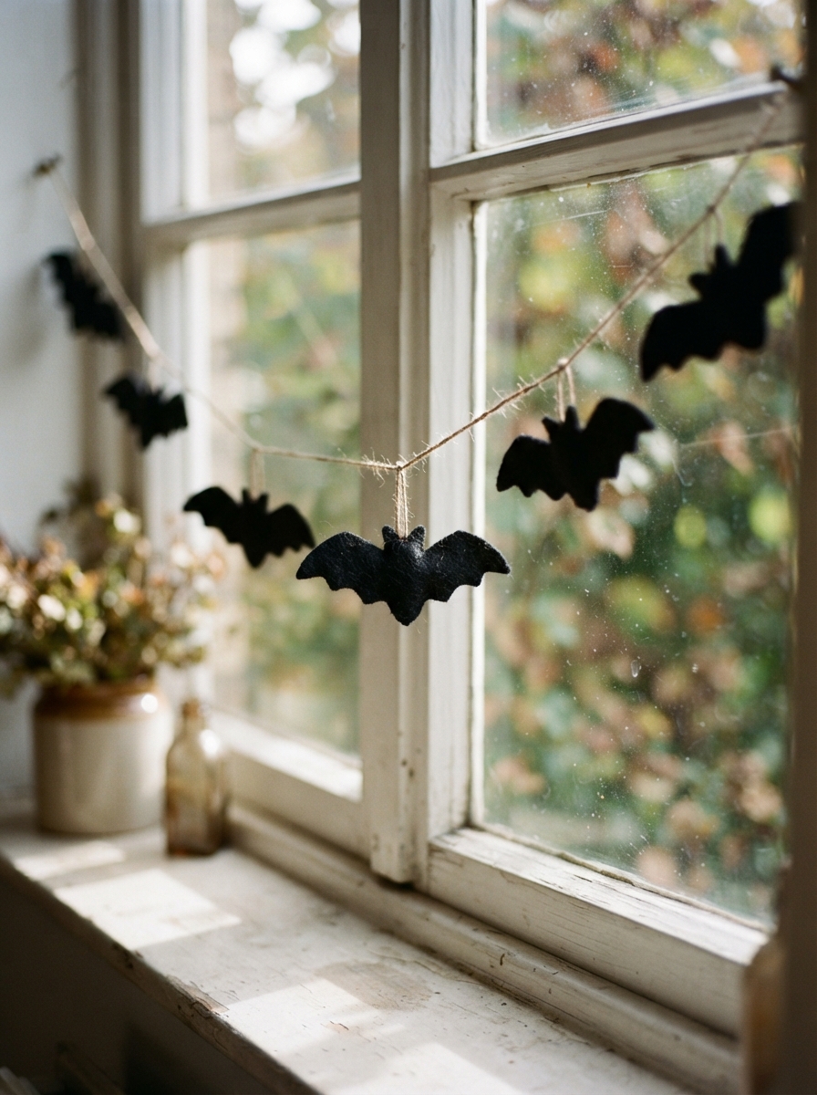 Felt_bat_garland_on_window-Halloween-craft-ideas-for-adults