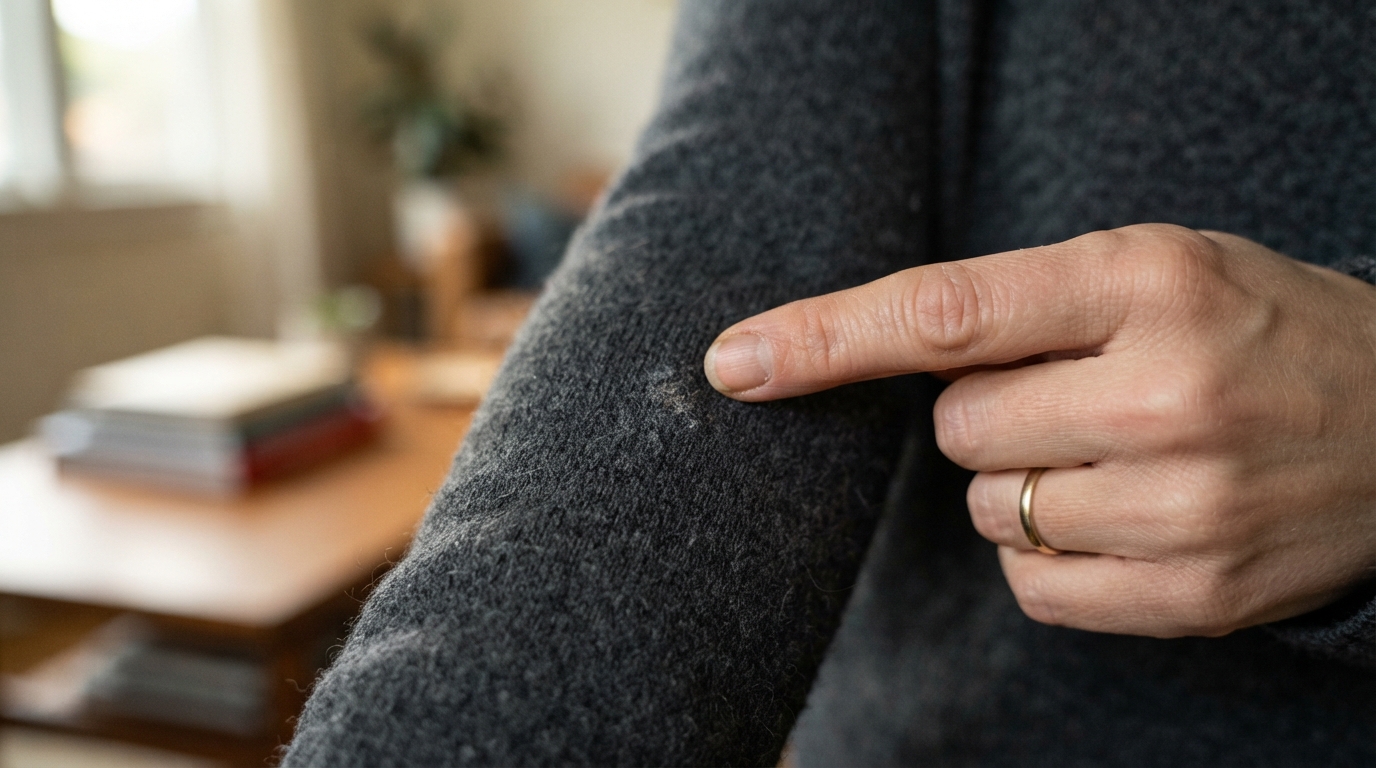 Hand_pointing_to_sweater_flaw