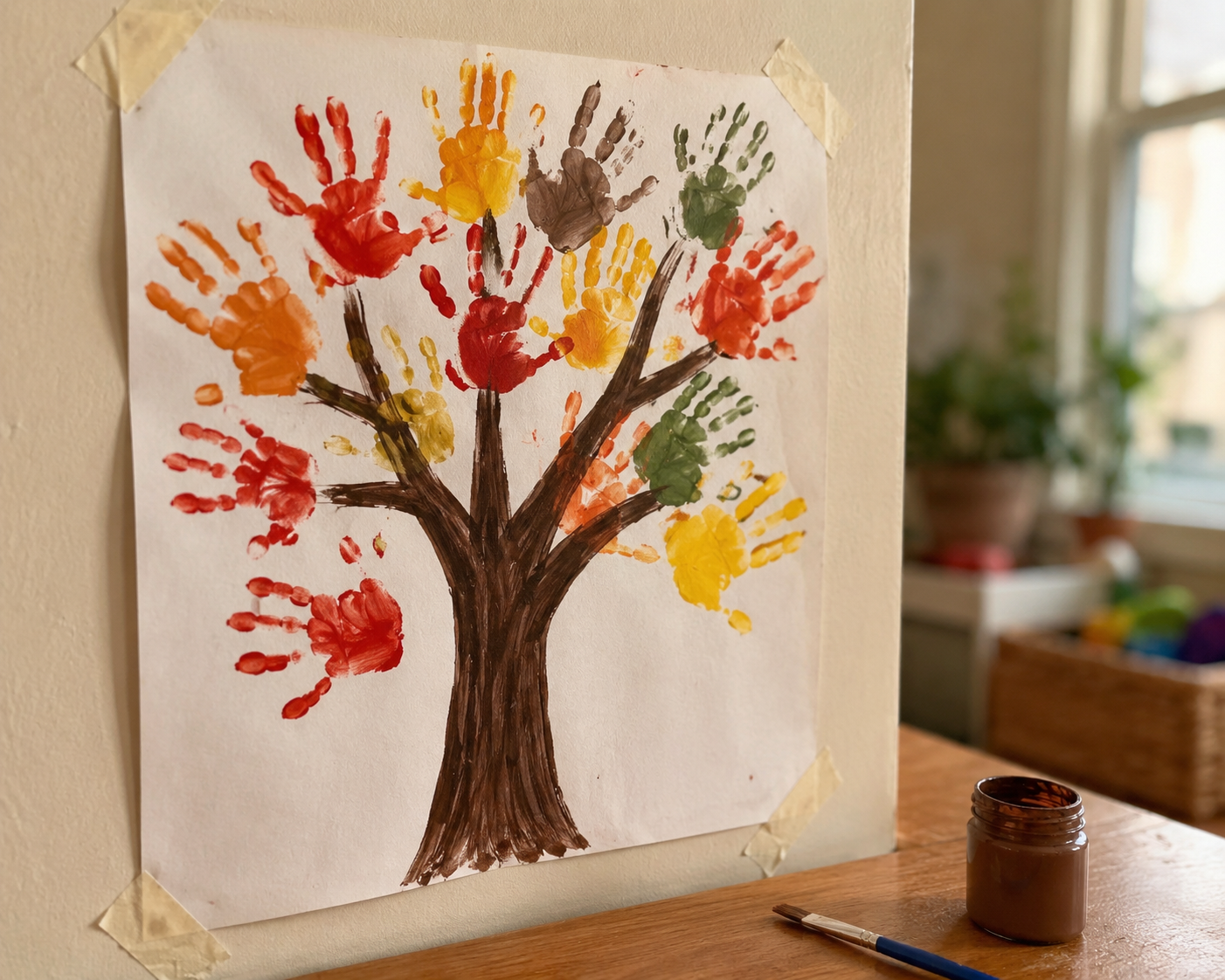 Handprint-Fall-Tree-Craft_project_in_progress_table