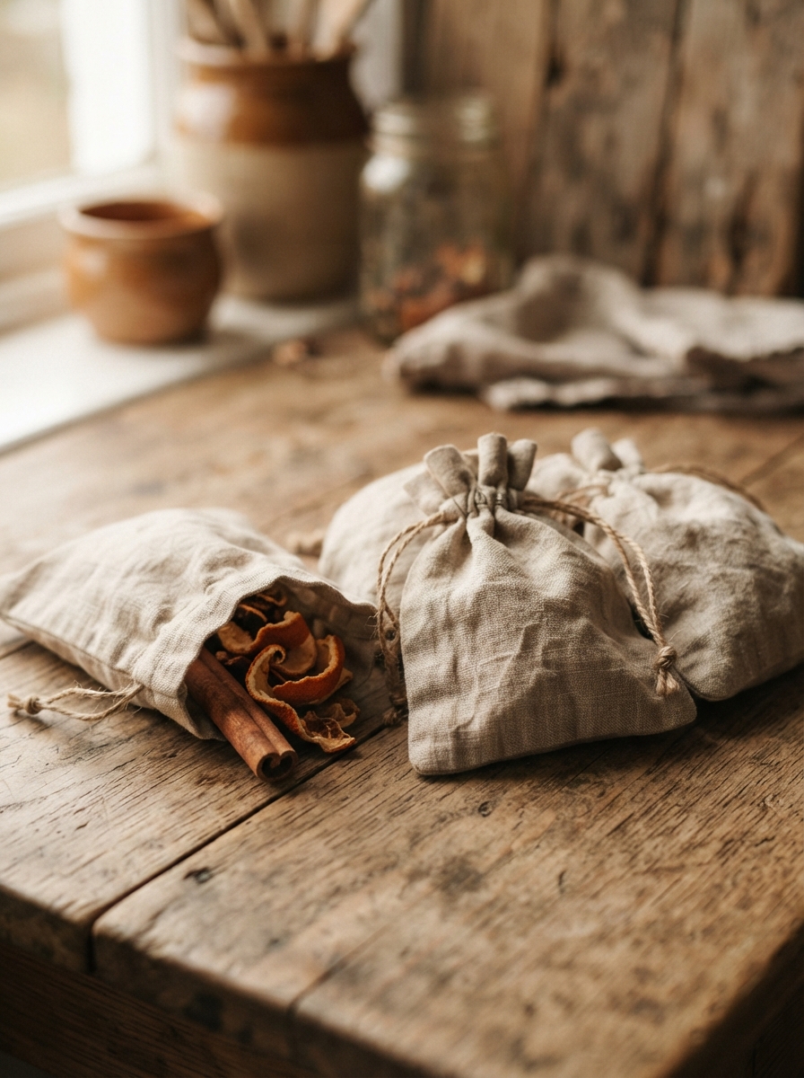 Linen_pouches_with_cinnamon_stick.