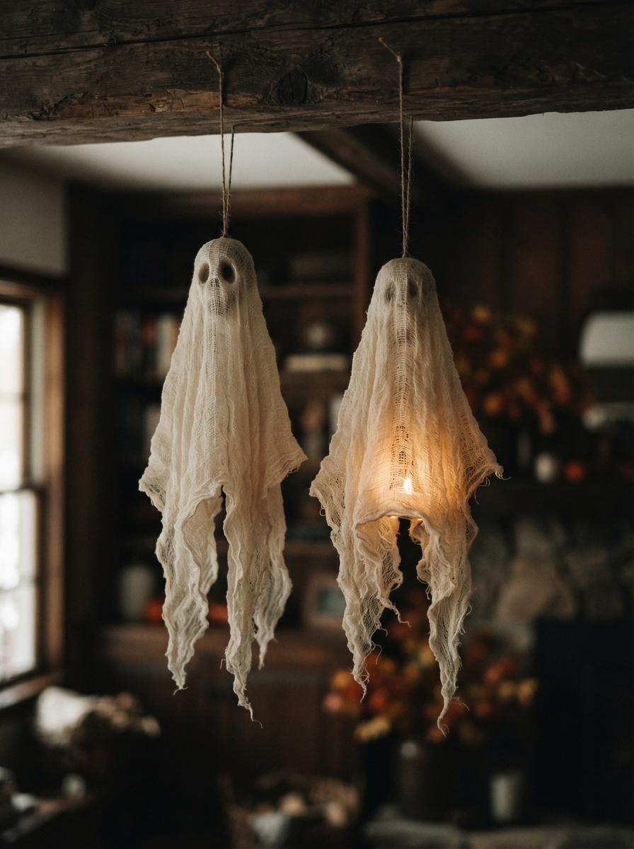 Two_cheesecloth_ghosts_hanging