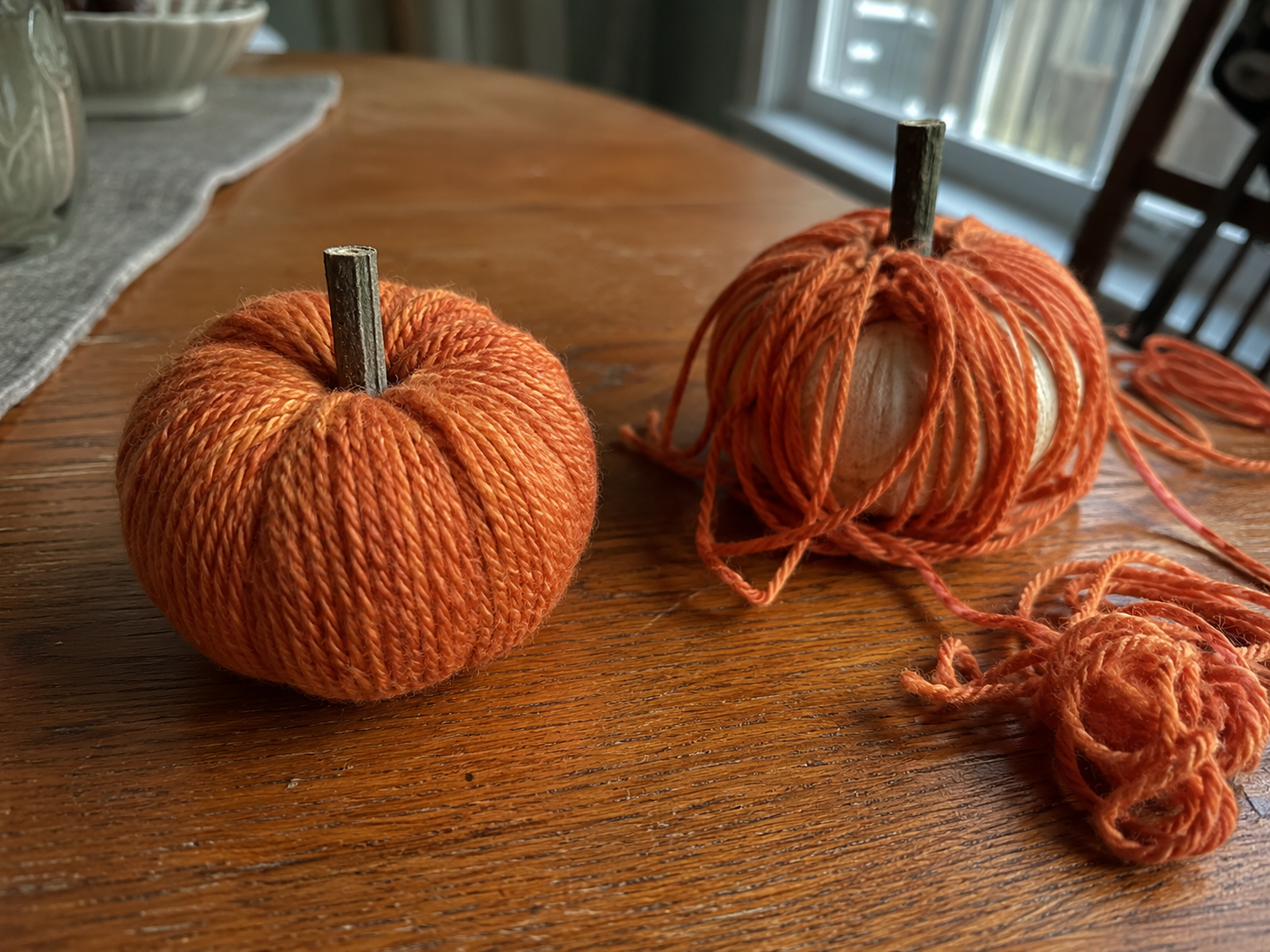 Yarn-Wrapped-Pumpkins.-Craft_project_in_progress_table