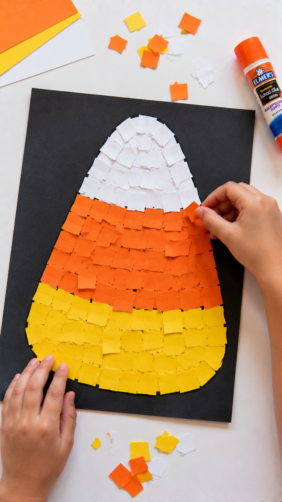 Candy-Corn-Paper-Mosaic-Craft.-Halloween-Crafts-for-Kids