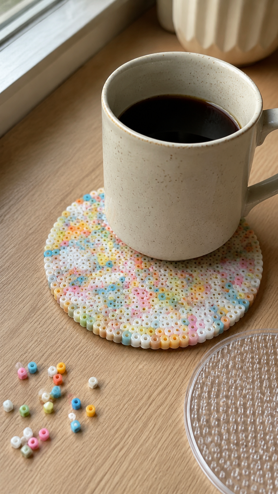 Pastel-terrazzo-bead-coaster-by-window.