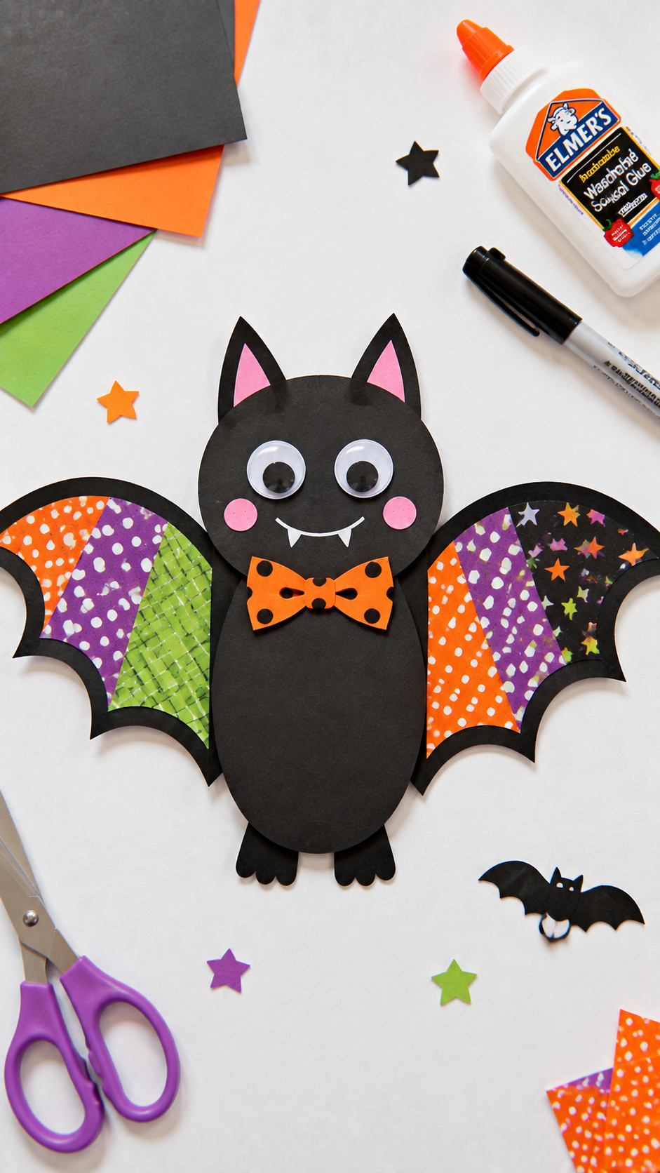 Playful Patchwork Paper Bat.