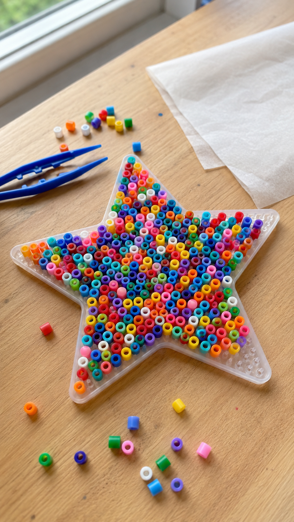 Rainbow-beads-on-star-pegboard