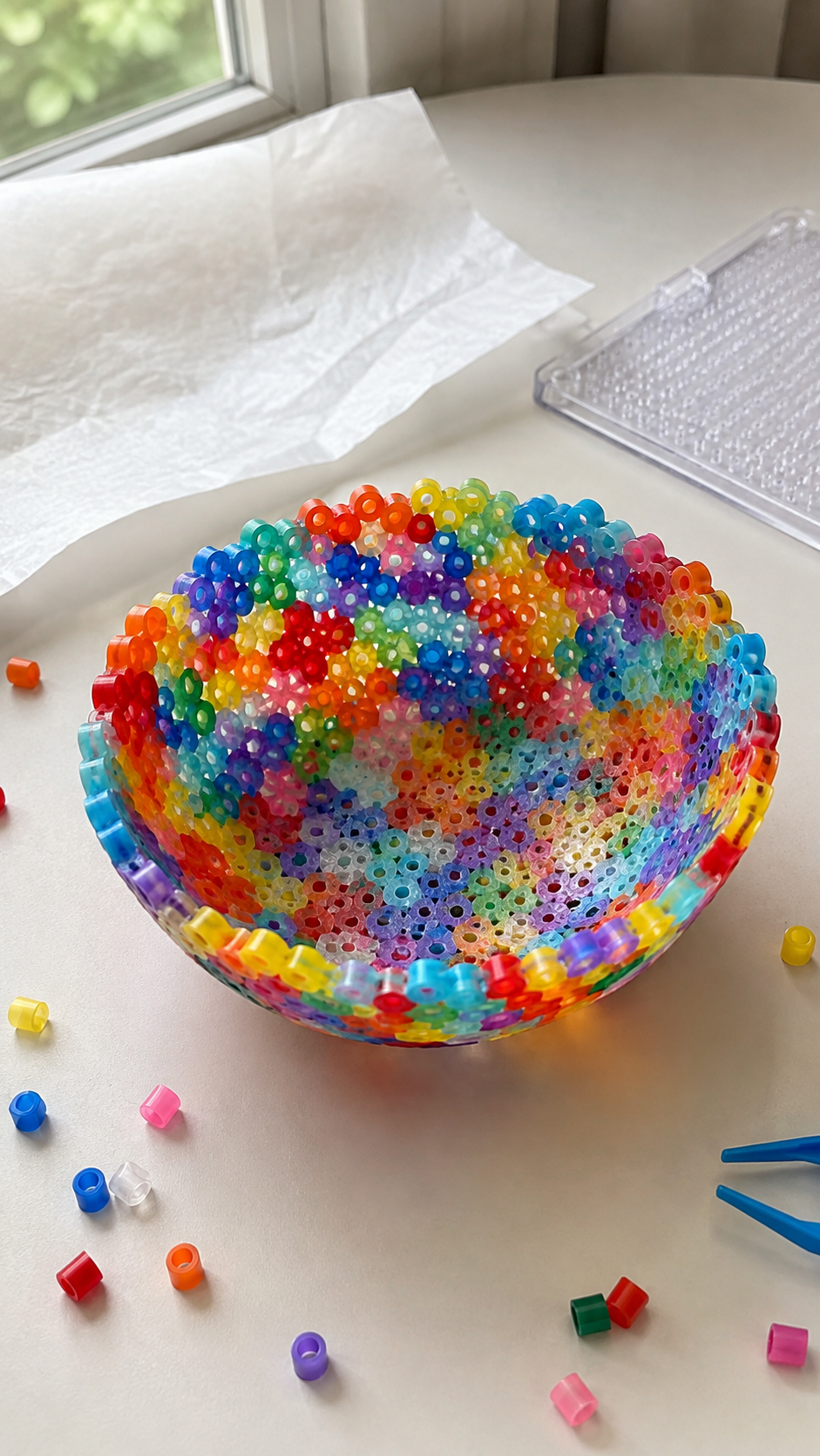 Rainbow-fused-bead-bowl-craft.