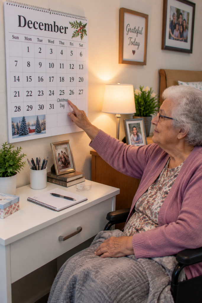 Elderly-Woman-Pointing-to-Christmas-Calendar.