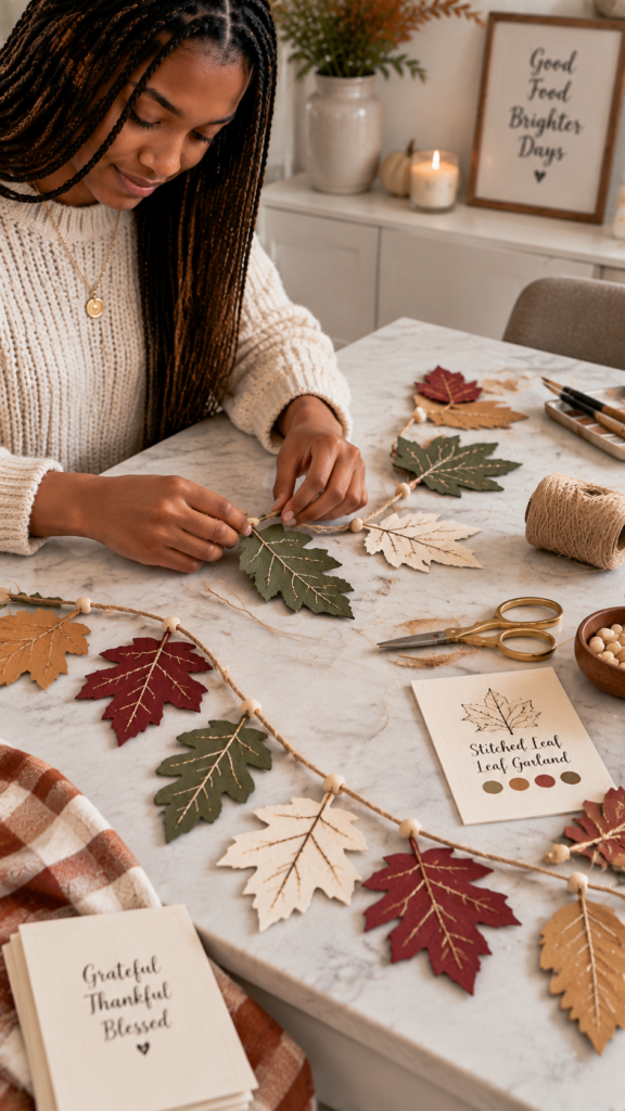 Stitched-Leaf-Garland-Thanksgiving-crafts-for-teens
