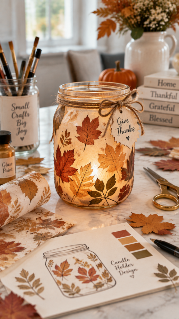 Thanksgiving-Candle-Holder-From-Glass-Jar.-Thanksgiving-crafts-for-teens