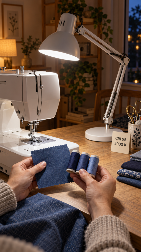 
Blue-threads-under-a-neutral-task-lamp
