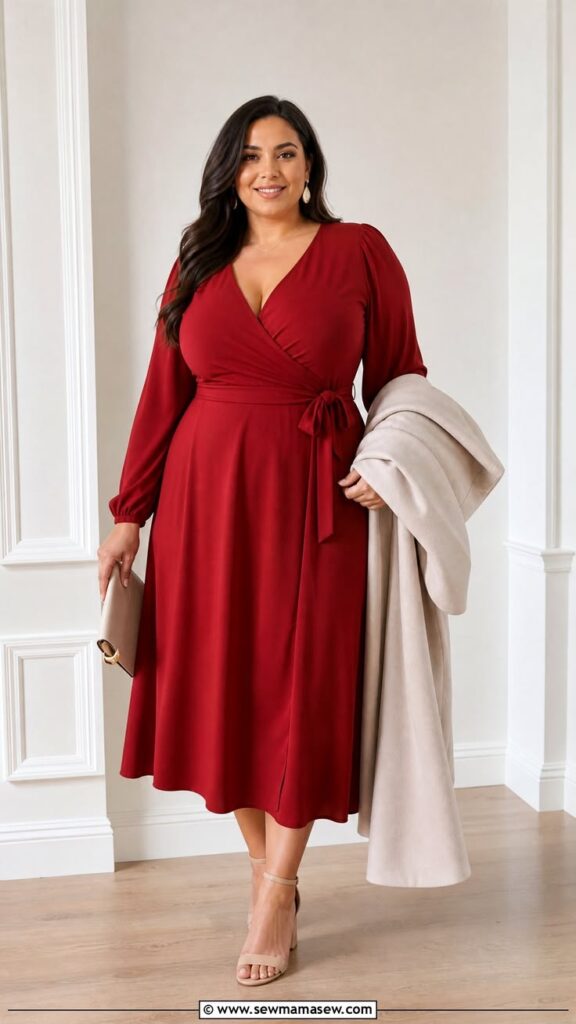 Burgundy-Wrap-Dress-With-a-Secure-Neckline