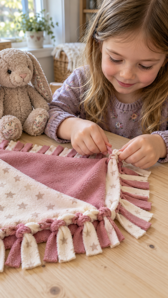 Child-Ties-a-Cozy-Bunny-Blanket.