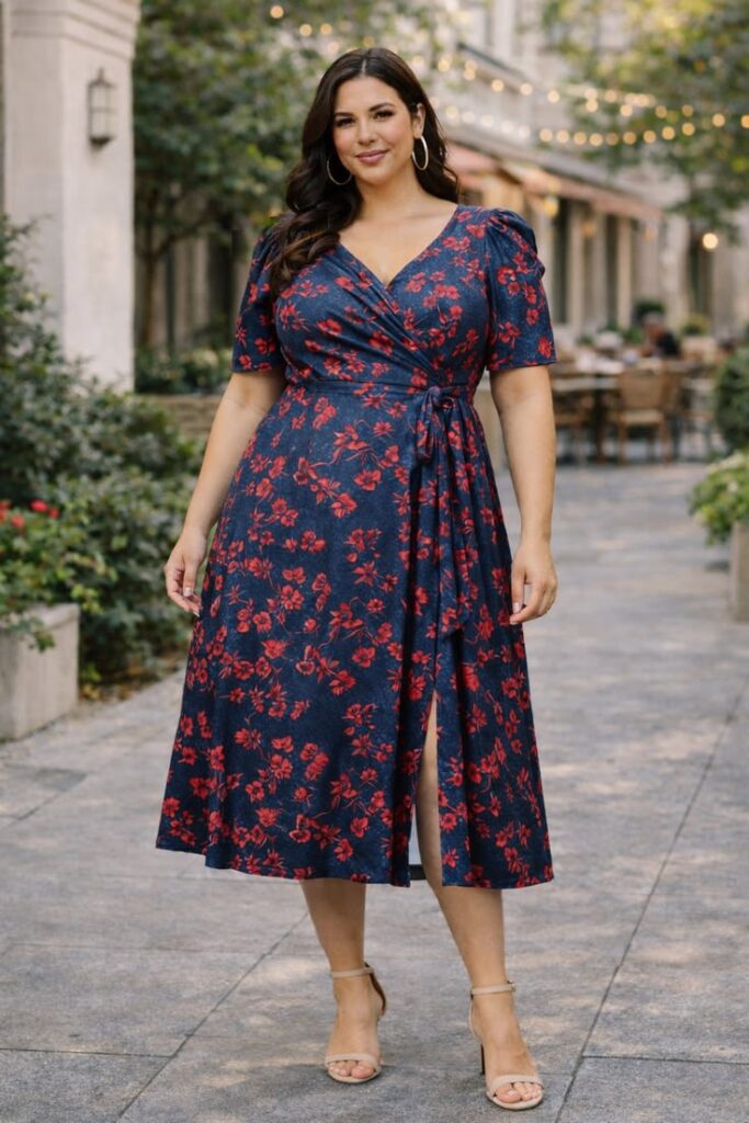 Festive-Print-Midi-Dress-With-Plain-Accessories