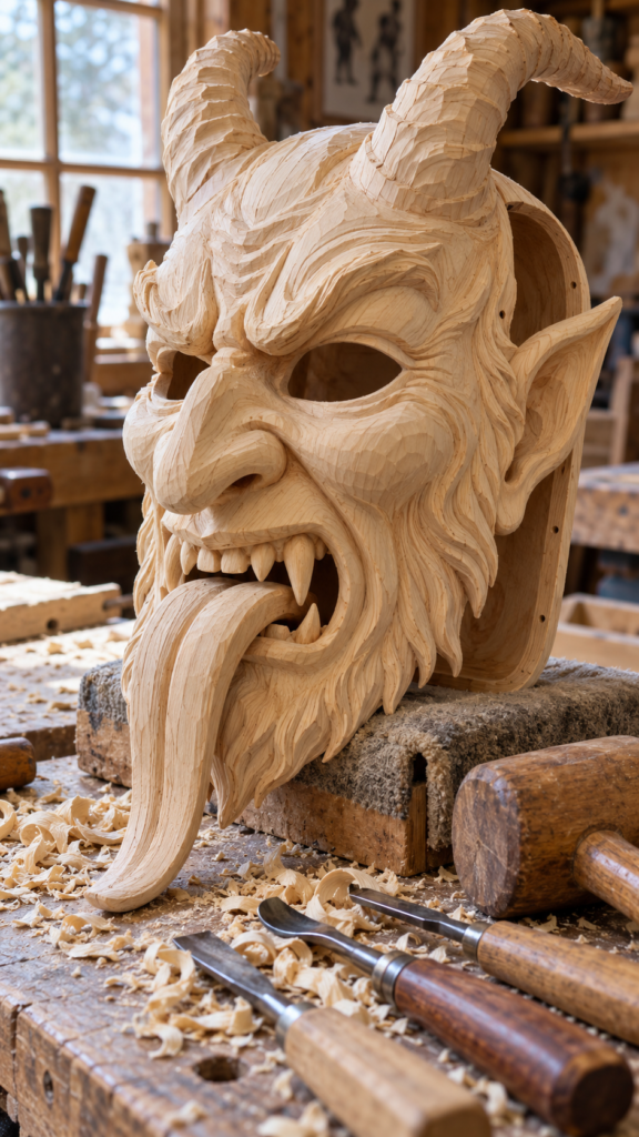 Hand-carved-Pine-Krampus-Mask.