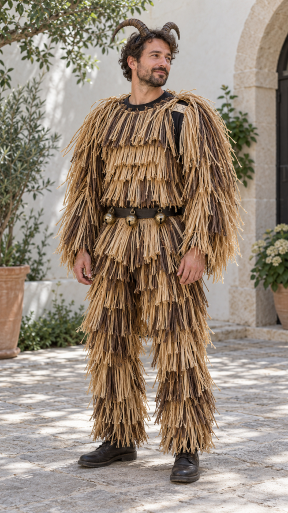 Handmade-raffia-horned-costume.