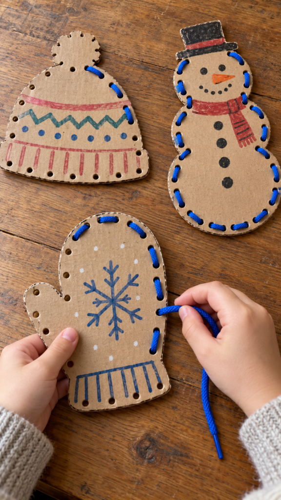 Handmade-winter-lacing-shapes-snow-day-crafts-for-kids