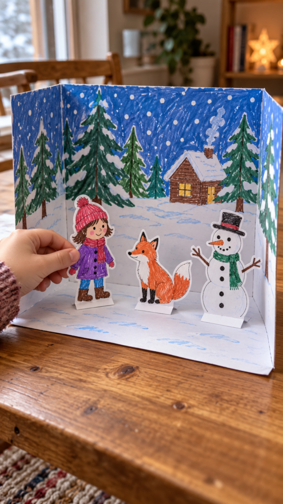 Handmade-winter-paper-theatre-snow-day-crafts-for-kids