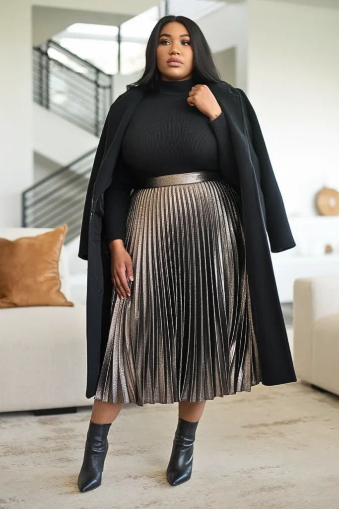 Pleated-Midi-Skirt-With-a-Fine-Knit-Top