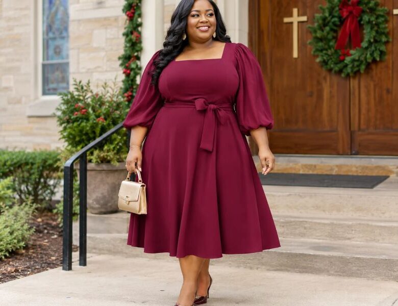 plus-size-Christmas-church-outfits